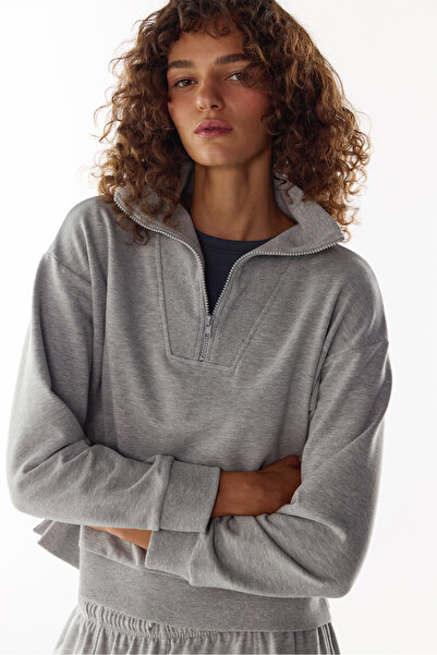 Penti Gri Yarım Fermuarlı Şardonlu Sweatshirt