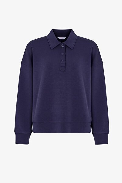 Penti Mavi Modal Polo Yaka Düğmeli Sweatshirt