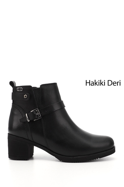 GÖNDERİ(R) Kadın Siyah Fermuarlı Kalın Topuklu Hakiki Deri Bot