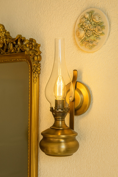 Tel Lighting Eskitme Bronz Gaz Lambası Aplik Aydınlatma