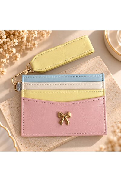 BAGS محفظة نسائية لحمل البطاقات مع حلقة مفاتيح، مزينة بفيونكة، مصنوعة من الجل...