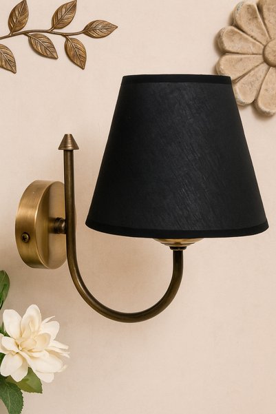Tel Lighting Kumaş Başlık, Metal Eskitme Gövde Aplik Siyah