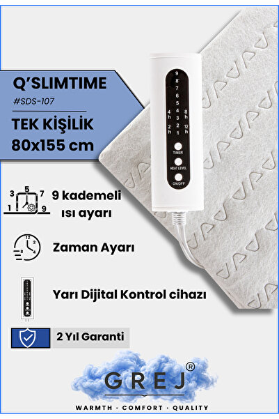 GREJ Q'Slimtime - 9 Kademe Isı Ayarı/Zaman ayarlı Tek Kişilik Elektrikli Alt ...