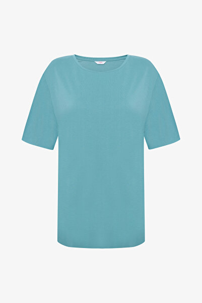 Penti Türkisblaues Modal-T-Shirt mit Rundhalsausschnitt und lockerer Passform