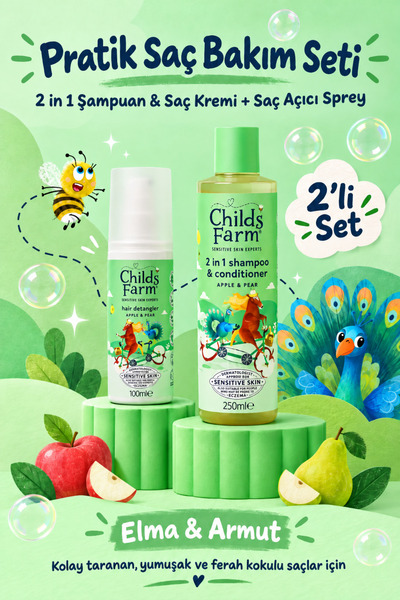 Childs Farm Elma ve Armut Özlü Avantajlı 2’li Saç Bakım Seti – Şampuan&Saç Kr...