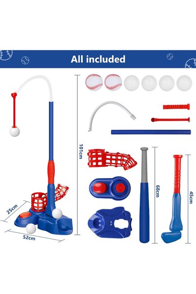 Arabest Imagifun 4-in-1 T-Ball and Golf Set for Kids,Toddler Baseball Tee with Pitching Machine and Retractable Bat,Blue