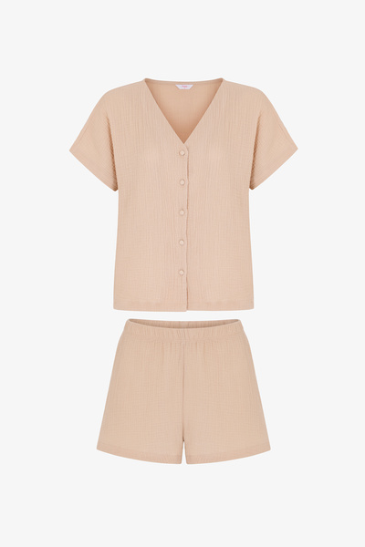 Penti Pastel Bej Ella Muslin Kısa Kollu Şort Pijama Takımı