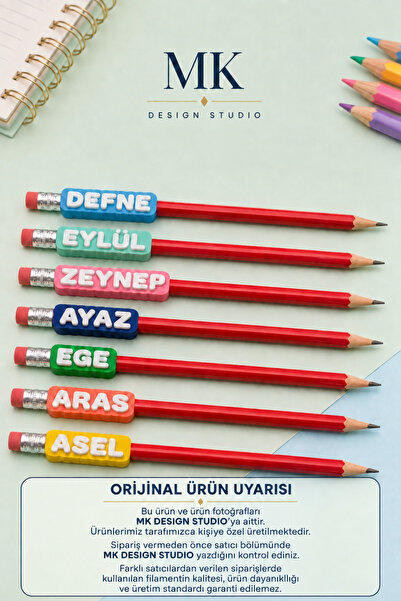 MK DESIGN STUDIO 5'li Kişiye Özel İsimli Kalem Süsü 3D – Kaleme Takılan Kalem...