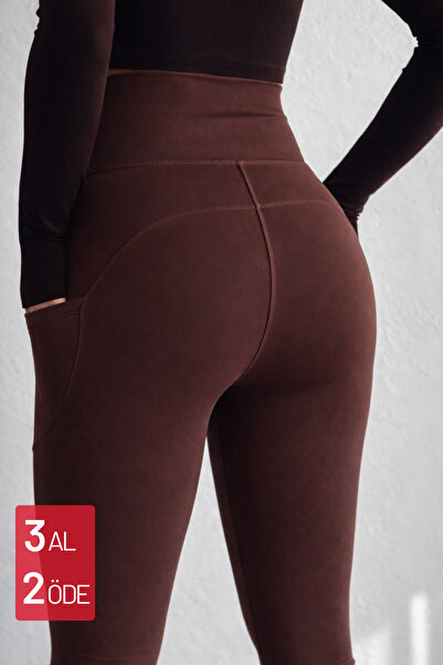noov Women's High Waist Gathering Double Pocket Leggings Fitness Leggings 6003