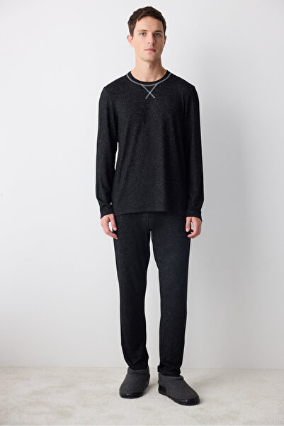 Penti Men's Basic Black Pants Pajama Set