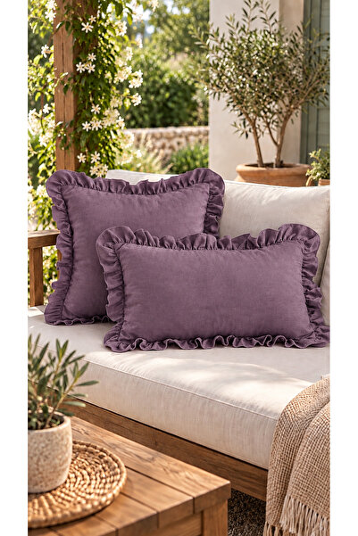 Decamor home İnci Vintage Ruffled Purple - Magenta Throw Pillow Cover 1 Pc