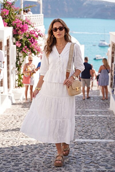Lela Fusto maxi stratificat din bumbac brodat Fisto pentru femei FUSTE 6985067