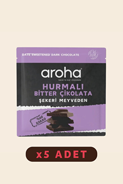 AROHA %60 Kakao Hurmalı Bitter Çikolata Şeker Ilavesiz 5'li Paket (45 G X 5 A...