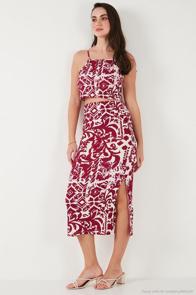 Lela Slim Fit İp Askılı Yırtmaçlı Midi Alt-Üst Takım Kadın TAKIM 5865726