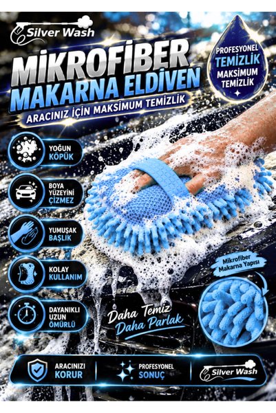 Silver Wash Lüks Oto Yıkama Süngeri ,Mikrofiber Makarna Eldiven , Sünger Eldi...
