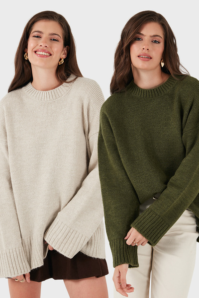 Lela Regular Fit Crew Neck Basic 2-Pack Knitwear Sweater Women's Sweater 4616...