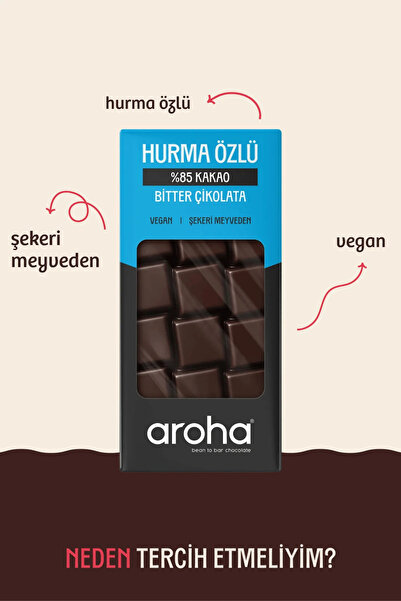 AROHA %85 Kakao Hurma Özlü Bitter Çikolata 2'li Paket (80 G X 2 Adet)