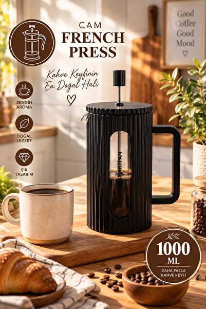Porsima Smartpan BV093 French Press Paslanmaz Çelik Süzgeçli Cam Bitki Çayı D...