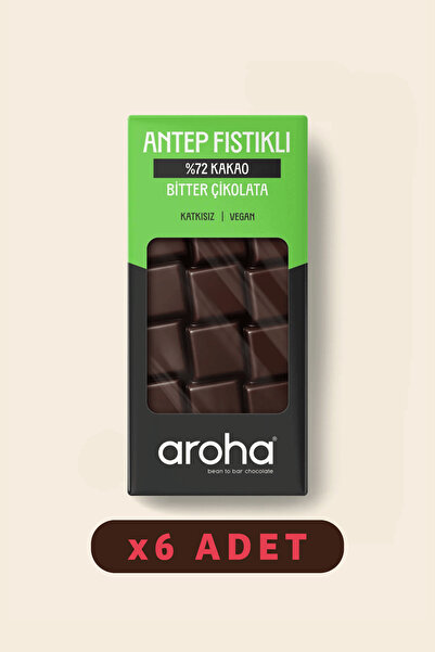 AROHA %72 Kakao Antep Fıstıklı Bitter Çikolata 6'lı Paket (100 g X 6 Adet)