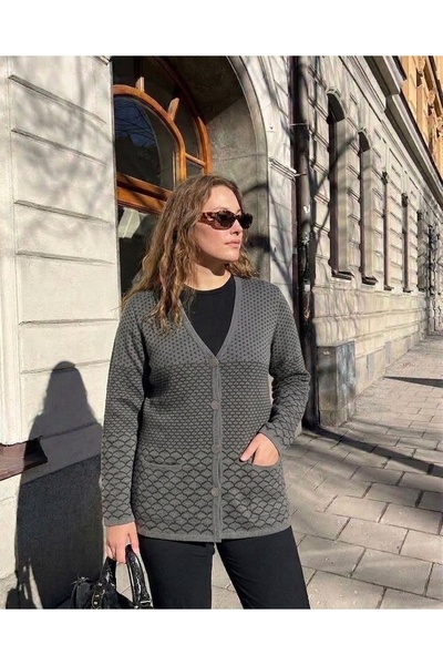 onno style women DESENLİ ÇELİK ÖRGÜ KLASİK TRİKO CEKET