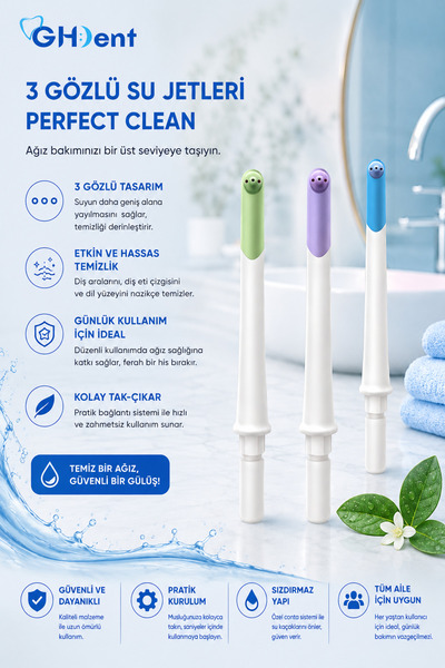 GHDENT GH15 Yedek Başlık 3’lü Set - 3 Gözlü Masaj Etkili Başlık - BPA Free & FDA Kriterlerine Uygun