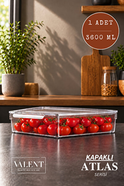 VALENT Atlas Tekli 3600ML Kapaklı Saklama Kabı Buzdolabı Düzenleyici Akrilik