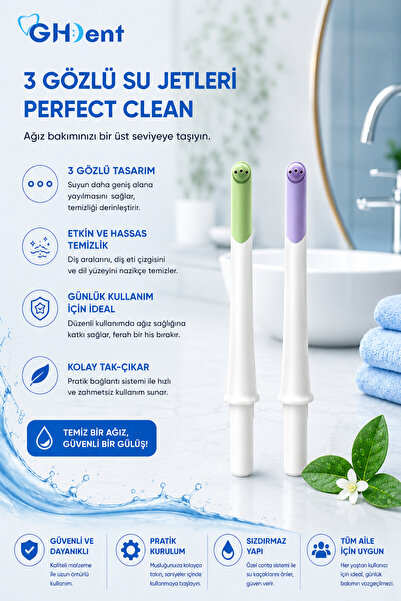 GHDENT GH15 Yedek Başlık 2’li Set - 3 Gözlü Masaj Etkili Başlık - BPA Free & FDA Kriterlerine Uygun