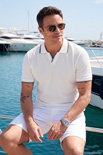 Buratti Stretch Cotton Regular Fit Stripe Detailed Polo Neck t Shirt Men's Po...