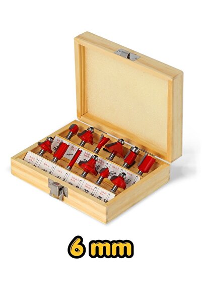 DepoMega 12 Parça Freze Uç Takımı Ahşap Oyma Ağaç Delme Çantalı Set 6 mm