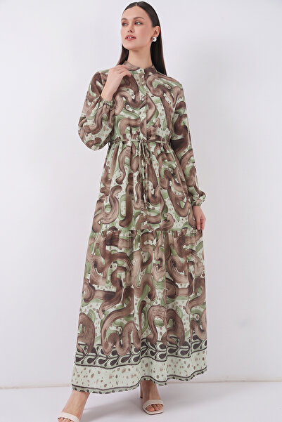 Bigdart Women's Patterned Long Hijab Dress 2586 - Green