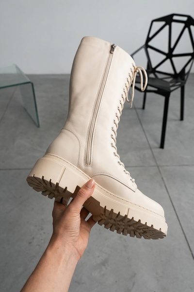 DİVOLYA Bany Beige Lace Up Side Zipper Daily Women's Boots