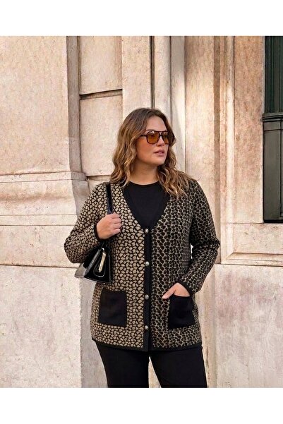 onno style women سترة تريكو كلاسيكية بنمط الفهد من نسيج الفولاذ