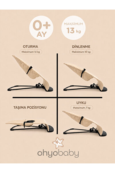 OHYO Premium Cotton Bebekler Için Üç Kademeli Kolay Taşınabilir Sallanan Ana Kucağı- Bej