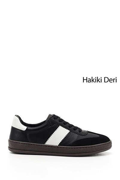 GÖNDERİ(R) Women's Black and White Lace-Up Genuine Leather Sneaker