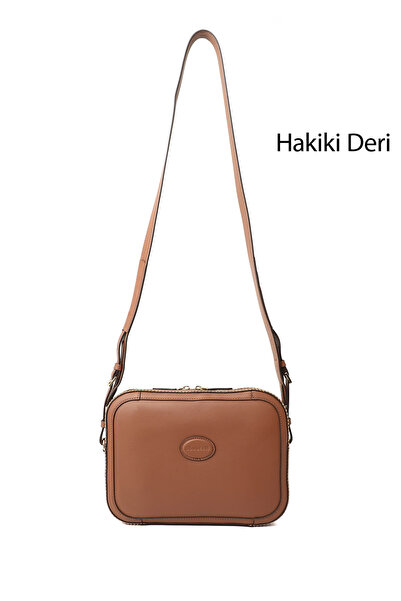 GÖNDERİ(R) Women's Tan Genuine Leather Long Strap Shoulder Bag