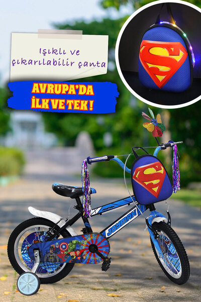 Joymax Süper kahramanlı Erkek Çocuk Bisikleti 16 jant Mavi - Led Işıklı Super...