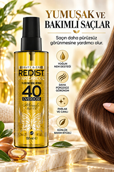 Redist %100 Doğal - Vegan 40 Bitkili Saç Bakım Yağı –Yıpranmış Cansız Saçlara Özel 150 ml