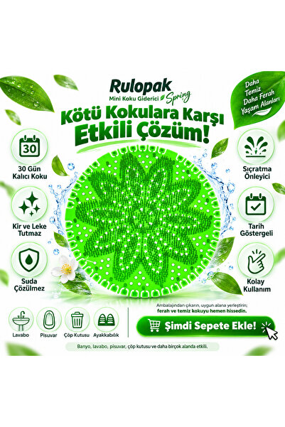 Rulopak Mini Koku Giderici Spring 30 Gün Kalıcı Lavabo Pisuvar Banyo Tuvalet Gider Kokusu Süzgeci