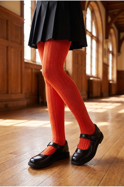 Katia&Bony Girl's 20 Denier Knitted Patterned Pantyhose Red