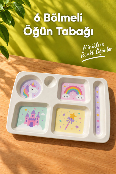Wumboo 6 Bölmeli Melamin Çocuk Tabağı-Mama Tabağı-Ekstra Dayanıklı BPA Free B...