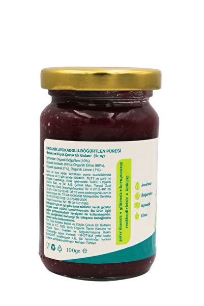 Sade Organik Organik Avokadolu Böğürtlen Püresi 100gr ( 4+ay )