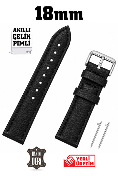 Saatse 18mm Siyah Floter Hakiki Deri Saat Kordonu Kayış Akıllı Pimli