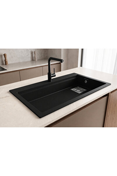 GÜNEY ANKASTRE RealStone A03 LIKYA 75,5×47 cm Siyah Granit Evye + Tekli Sifon...