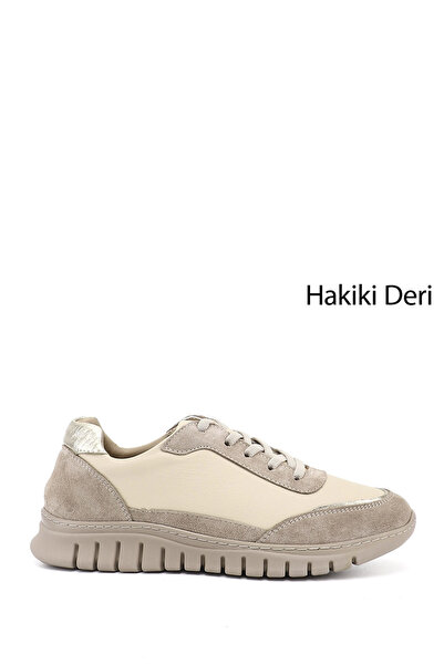 GÖNDERİ(R) Γυναικείο sneaker από γνήσιο δέρμα με κορδόνια σε μπεζ χρώμα