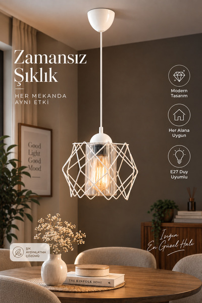 Trend Kitchen Modern Elegante Tekli Beyaz Şeffaf Mika Camlı Salon Mutfak otur...