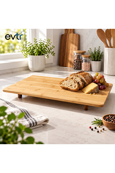 EVTR Büyük Boy Ayaklı Bambu Ahşap Sofra ve Kesme Tahtası (40x60x7 cm)