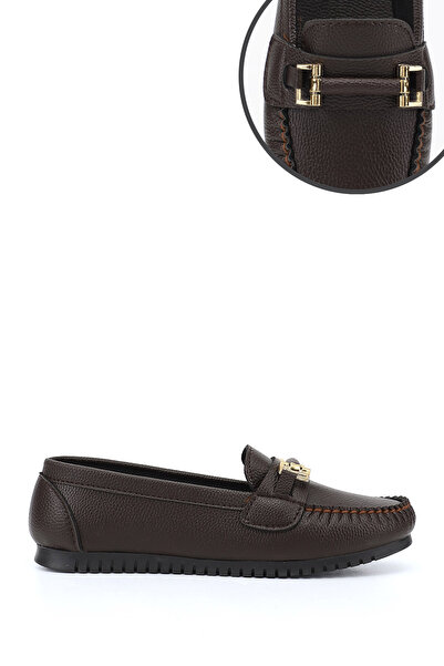 GÖNDERİ(R) Women's Brown Flat Sole Buckled Ballet Flats
