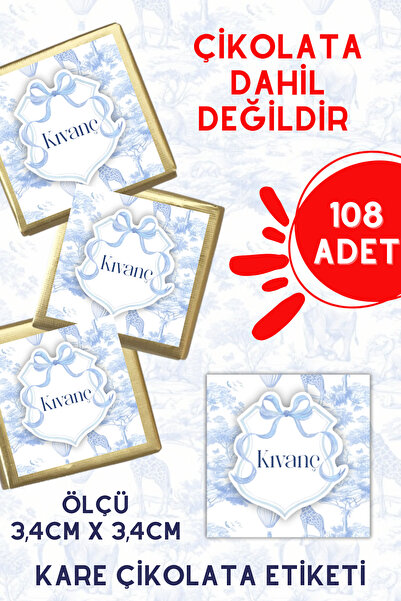 Netsan Etiket Mavi Fiyonk ve Fil Desen Çikolata Etiketi 3,4cm Kare 108 Adet İ...