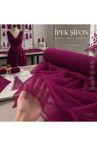 ŞALSERA Silk Chiffon Fabric, Fine Textured, Sweat-Resistant Dressmaking Fabri...