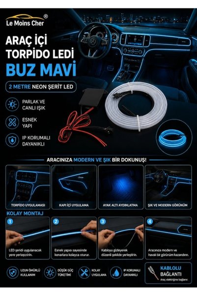 Le Moins Cher Tata Indigo Ice Blue 2 Meters Neon Rope Torpedo Wick Auto Strip Led